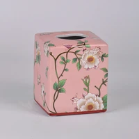 ceramic tissue box desktop paper organizer holder for office home living room painted flowers removable paper rack free shipping