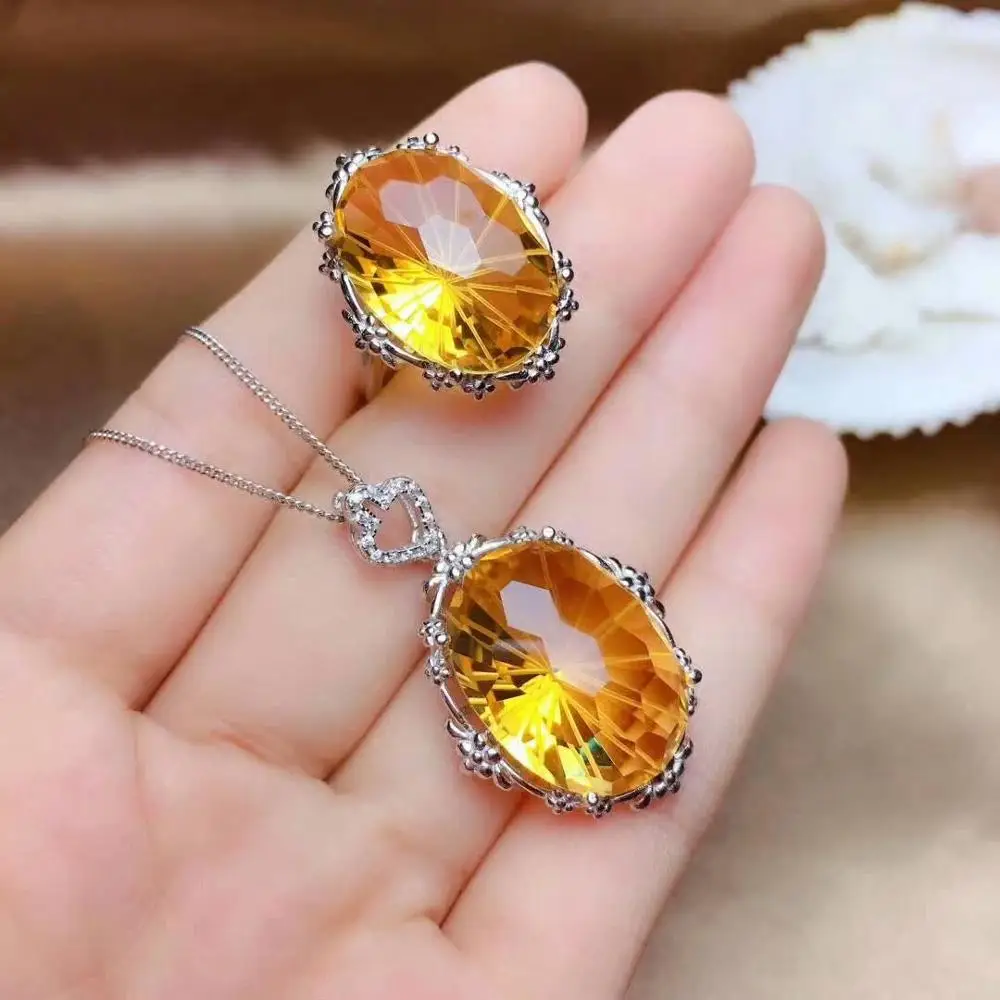 

SHILOVEM 925 STERLING SILVER PIEZOELECTRIC CITRINE RINGS PENDANTS SEND NECKLACE JEWELRY WOMEN TRENDY WEDDING MTZ13181520822AGJ
