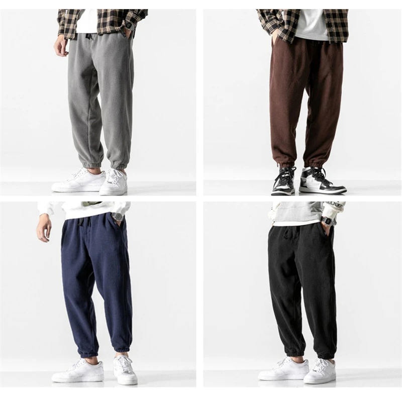 Fashion Men Harem Pants 2021 Spring Warm Fleece Trousers Japanese Style Outdoor Jogger Sport Male Loose Pants Pantaloni Da Uomo blue harem pants