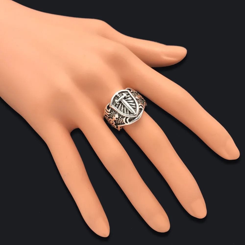 Винтажный Рыцарь Меч Щит серебряного цвета кольца для мужчин панк античный Signet