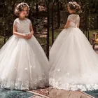 Платье для девочек с цветочным рисунком, свадебное платье цвета слоновой кости с 3D цветочной аппликацией, кружевное платье для первого причастия, наряды для конкурса