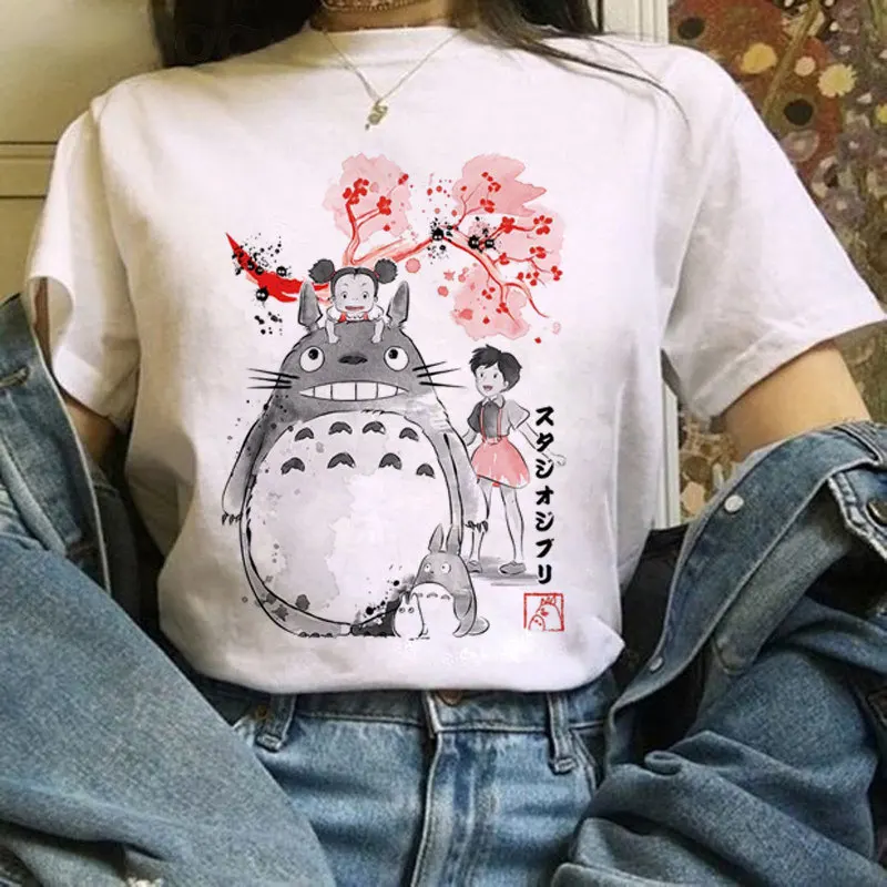

Vintage Japan Anime Tonari No Totoro T Shirt Women Cute O-Neck T-Shirt Fashion Cotton High Quality Harajuku Summer Top Tees