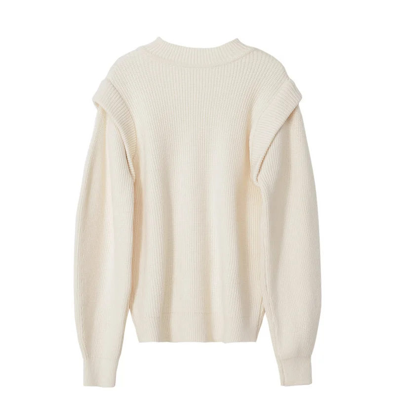 

Джемпер женский трикотажный с круглым вырезом, бежевый Повседневный пуловер с длинным рукавом, верхняя одежда, осень