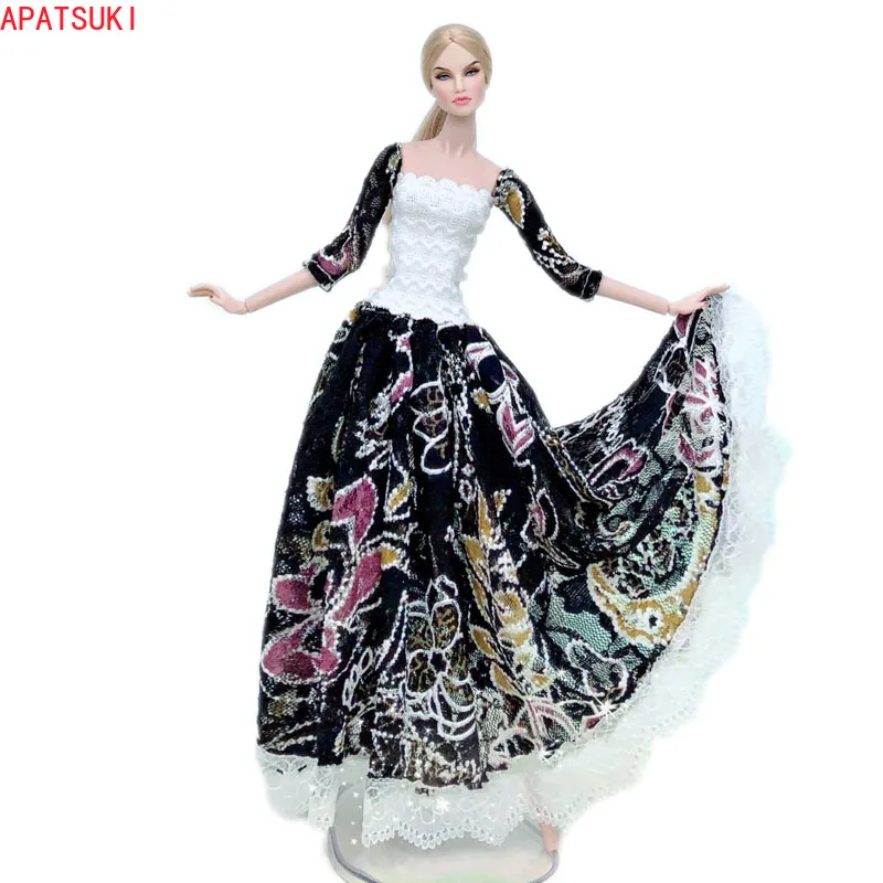 

Черно-белое цветочное кружевное платье для куклы Барби, модная кукольная одежда, длинное платье 1/6, аксессуары для кукол, игрушки для детей