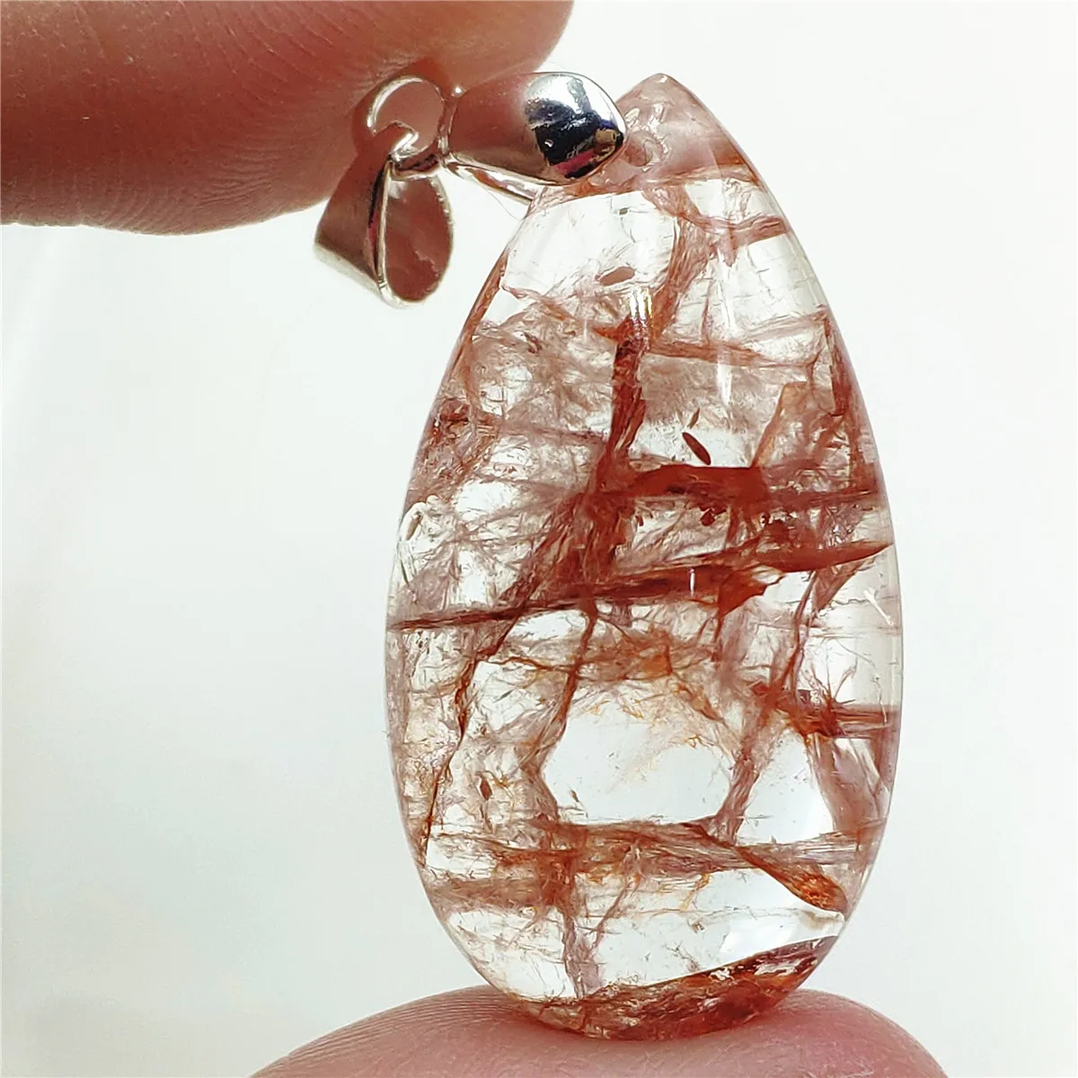 

Genuine Natural Red Limonite Phantom Quartz Pendant 31x17x10mm Clear Bead Rare Women Man Water Drop Necklace AAAAA