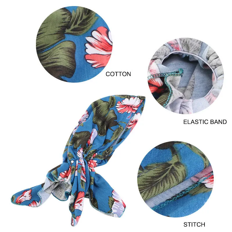 

Four Seasons Cotton Turban Cap Cotton Chemotherapy Hat Stretch Turban CapPrinting All-match Baotou Cap Printed Turban Cap