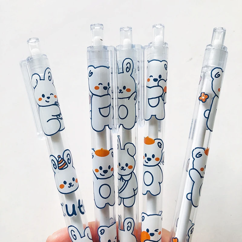

3 pcs/lot Kawaii Little White Bear and Rabbit Press Gel Pen 0.5mm Black ink Student Writing Stationery