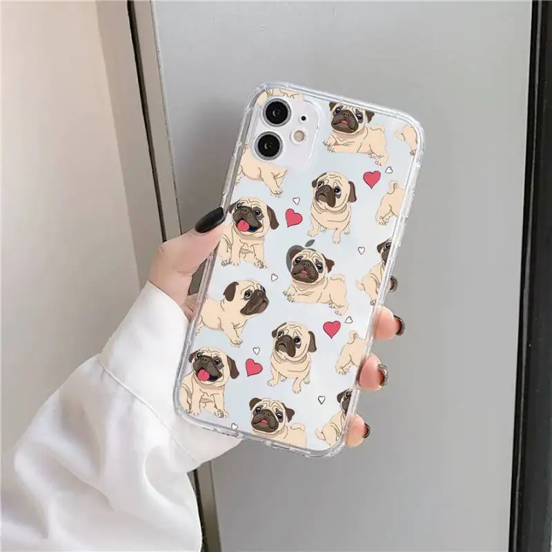 

Pug Dog Phone Case Transparent for iPhone 11 12 mini pro XS MAX 8 7 6 6S Plus X 5S SE 2020 XR