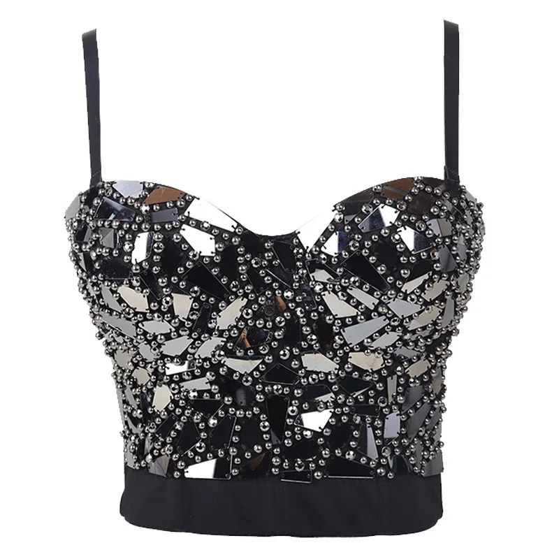 Luxurious Diamond-Studded Crop Top Women Beadings Mosaic Camis Tank Top Club Party Short Cloth Ropa De Mujer