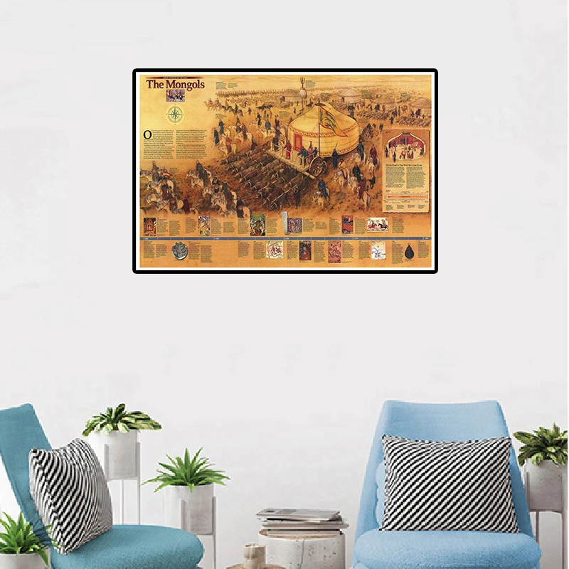 A2 Size 1996 The Vintage Mongols Map Retro Canvas Painting Wall Art Poster Decorative Picture Living Room Home Decoration