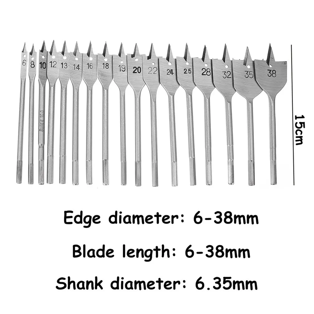 

17 PCS Wood Drill Bit Set Woodworking Machine Hexagonal Handle Flat Wood Drill Bits Set Bit Wallated Wood Open Hole