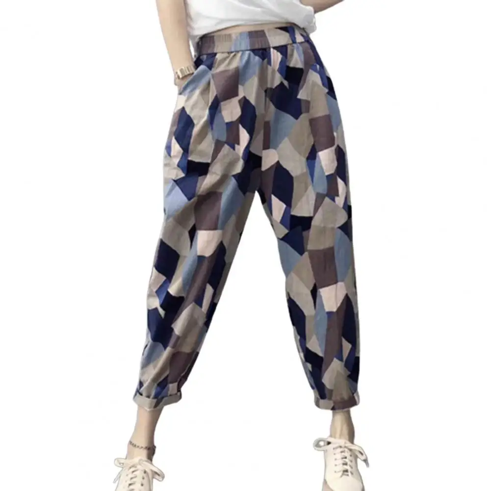 

Укороченные брюки, женские брюки с винтажным узором, благоприятные для кожи, в этническом стиле, брюки до щиколотки, уличная одежда, Летняя В...