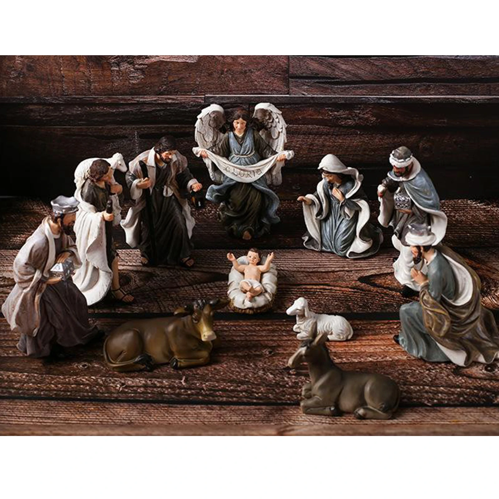 

12pcs Resin Nativity Set Animals & Figures Ornament Church Xmas Gift Home Decor