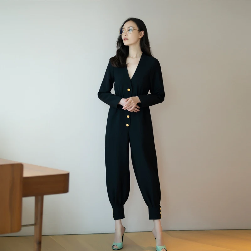 Подиумная брендовая дизайнерская женский комбинезон 2019 стиль сафари v образный