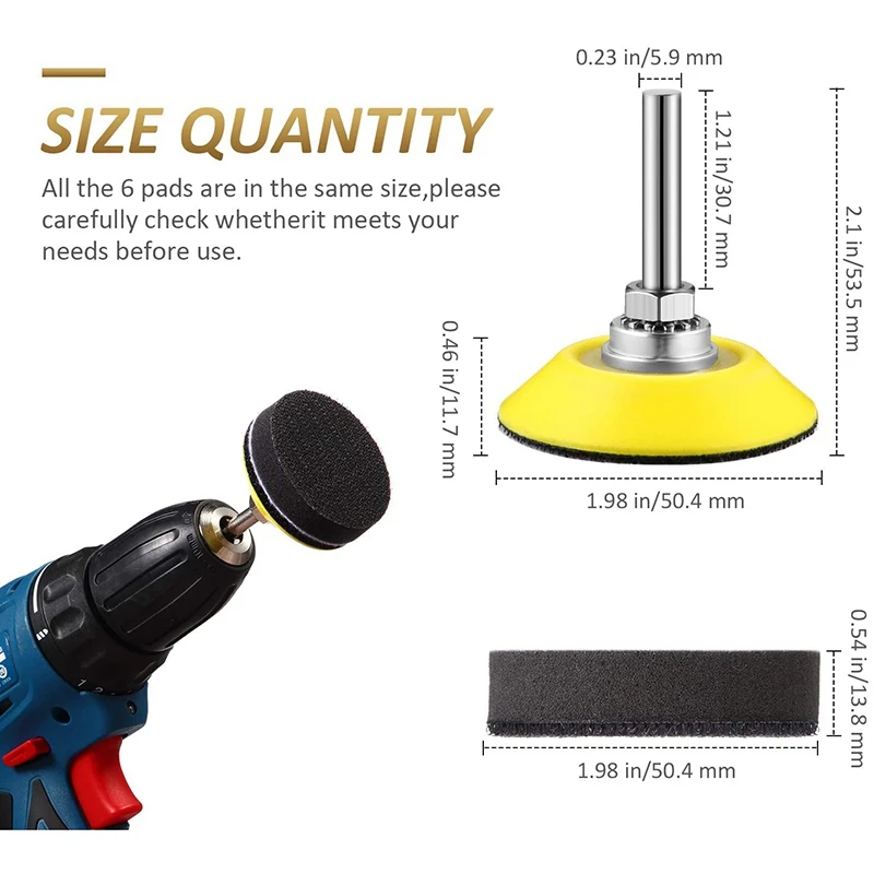 

6Pcs 2 Inch Hook and Loop Sanding Pad Sanding Disc Replacement Pad with 1/4 Inch Shank Drill and Foam Buffering Pad