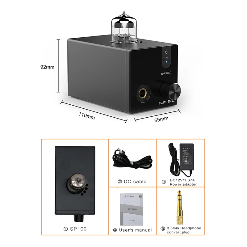 

SMSL SP100 Tube Headphone Amplifier 6N3 Tube Powerful Hi-End Stereo Amp Audio HiFi Output volume control