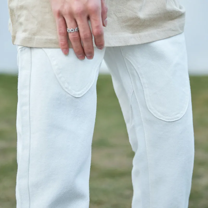 2022 England Style Stylish White Men Baggy Jeans Trousers Ankle Zipper Hip Hop Straight Solid Denim Pants For Teens Ropa Hombre