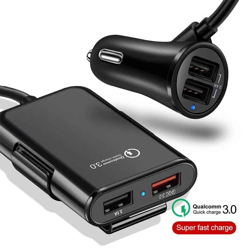 QC3.0 автомобильное зарядное устройство с креплением на заднюю панель USB 4