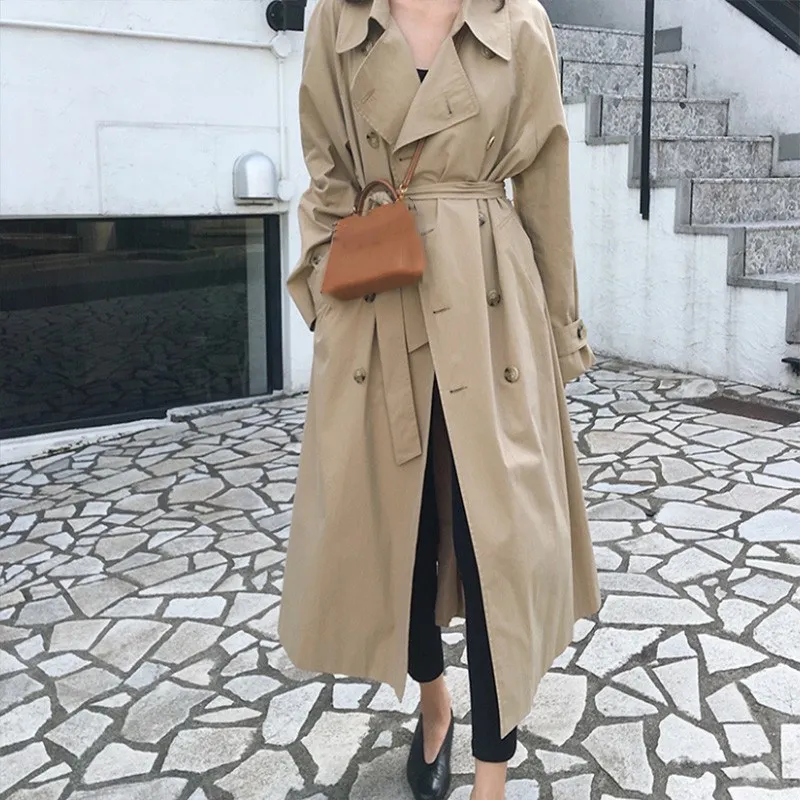 Осенний Повседневный женский плащ цвета хаки верхняя одежда свободное