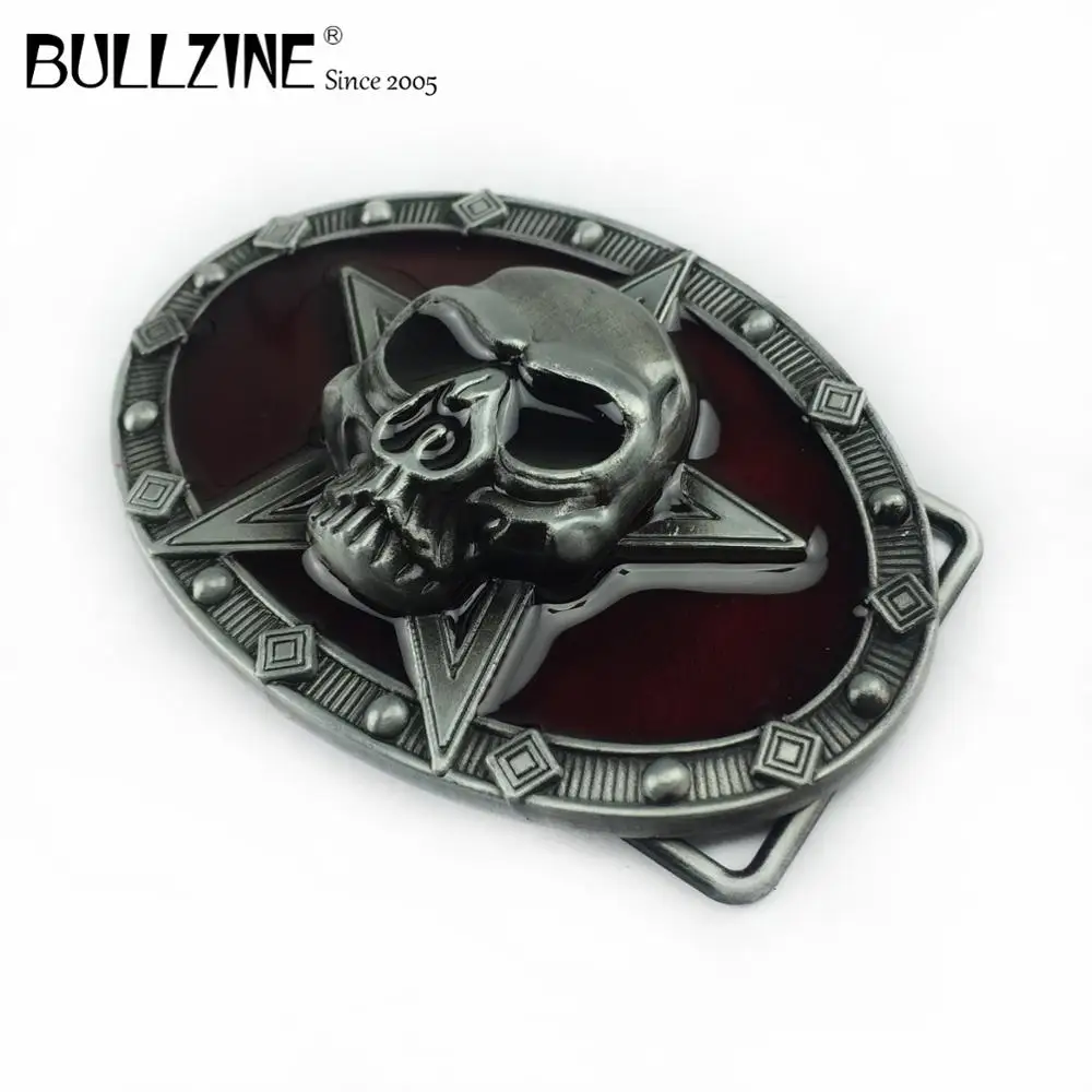 Оптовая продажа пряжка Bullzine из цинкового сплава с красным эмалированным черепом