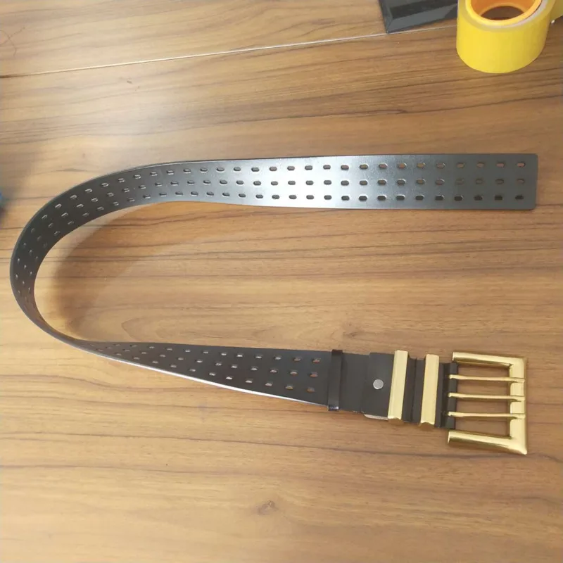 Женский ремень из ПУ кожи EAM широкий металлический с тремя штырьками и пряжкой PE329