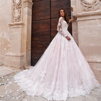 scoop neck long sleeves modest wedding dresses lace appliques garden amazing women bridal gowns 2021 princess long vestidos