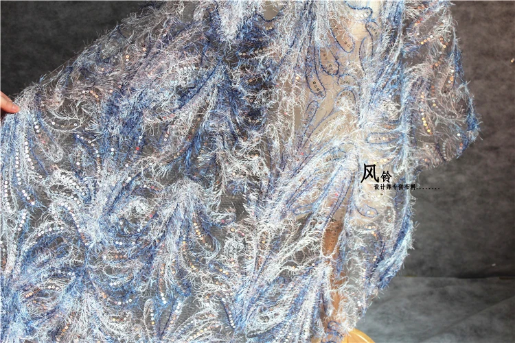 Блестящая ткань с градиентными перьями блестящая сетчатая вышитая ажурная