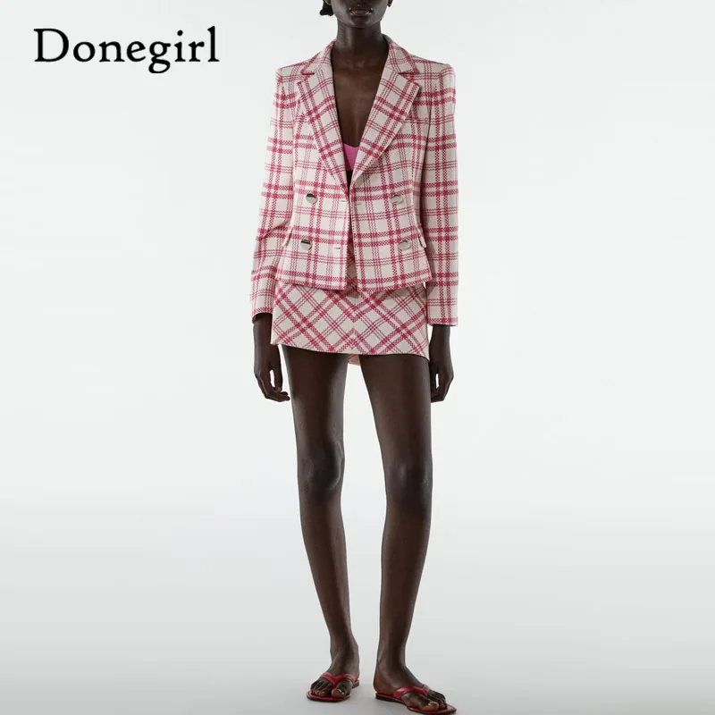 

2021 New 2 piece set women ZA Casual Plaid Blazer+Skirt Spring Autumn Office Lady Coat Elegant Fashion Design Women Basic Coat