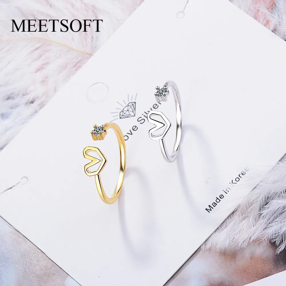 Регулируемое кольцо MEETSOFT для женщин из серебра 925 пробы с кристаллами|Кольца| |