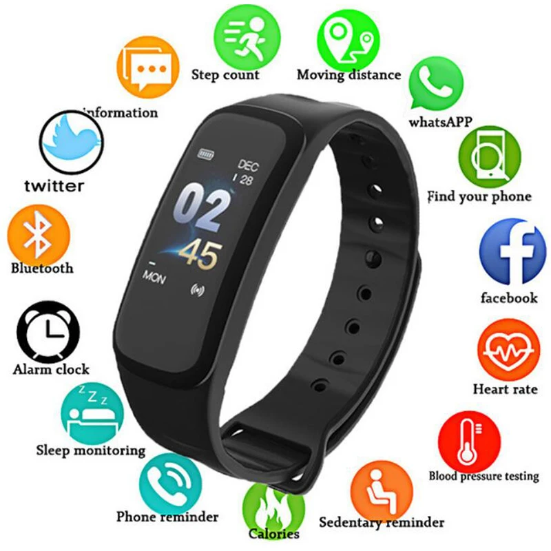 

C1Plus Waterproof Smart Bracelet Blood Pressure Fitness Tracker Heart Rate Monitor Men's Sports Watch For Android IOS