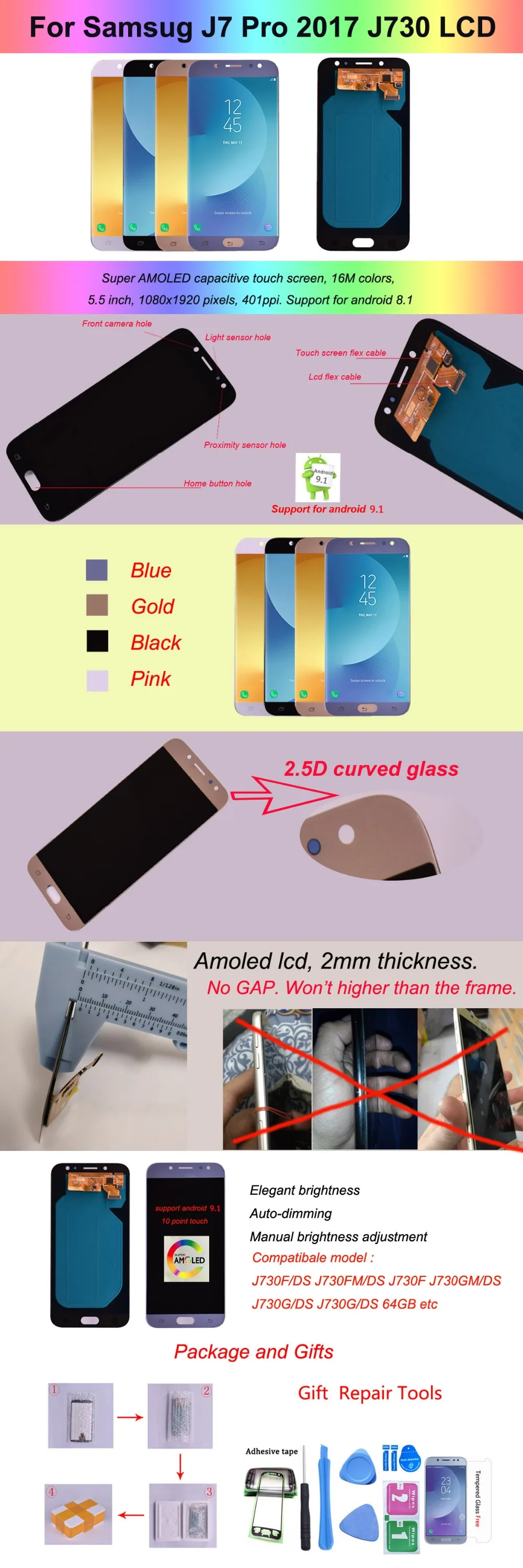 Amoled для samsung Galaxy J7 Pro J730 J730F ЖК-дисплей и кодирующий преобразователь сенсорного экрана в сборе J730F J730GM J730G