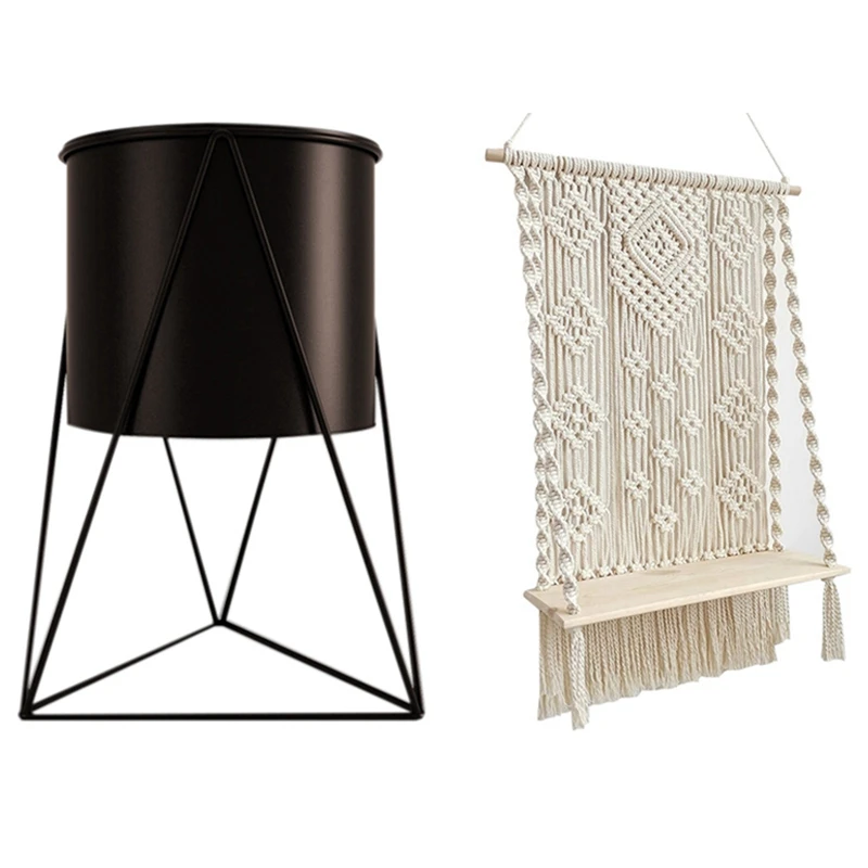 

Геометрическая металлическая подставка для цветочного горшка, держатель для садовых растений с кружевом ручной работы, настенная подвесна...