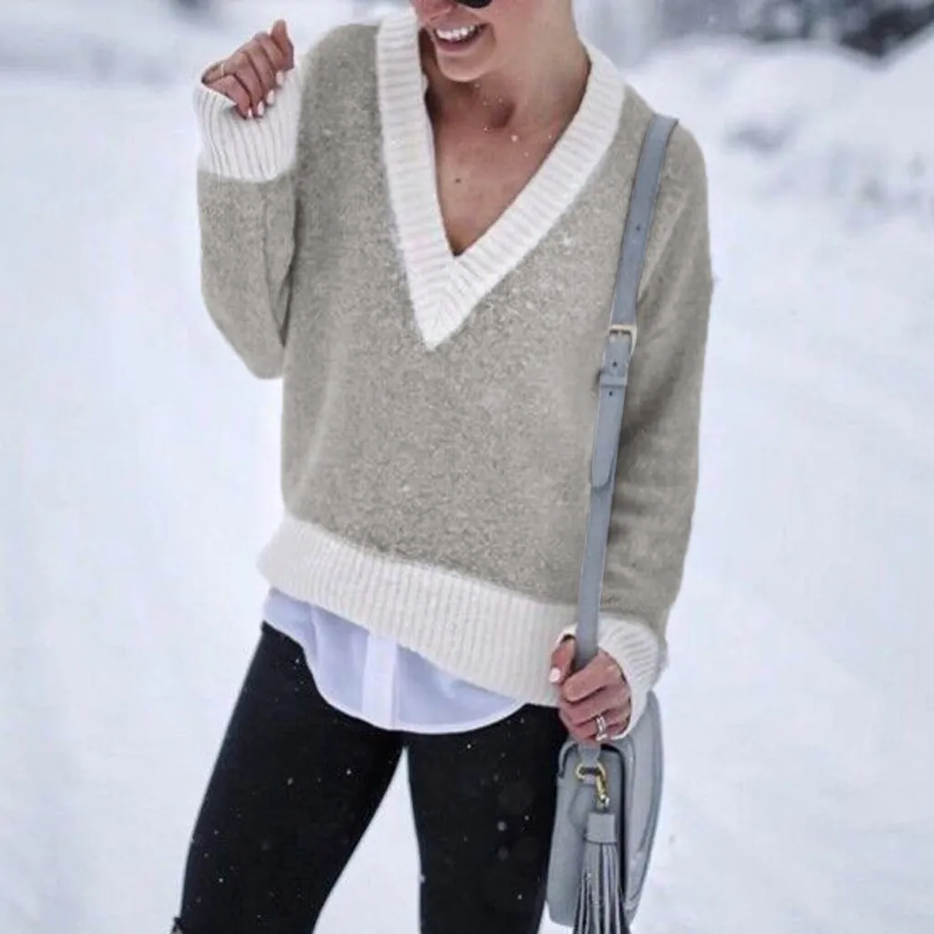 Женский свитер Однотонный с V образным вырезом вязаная куртка топы Кардиган
