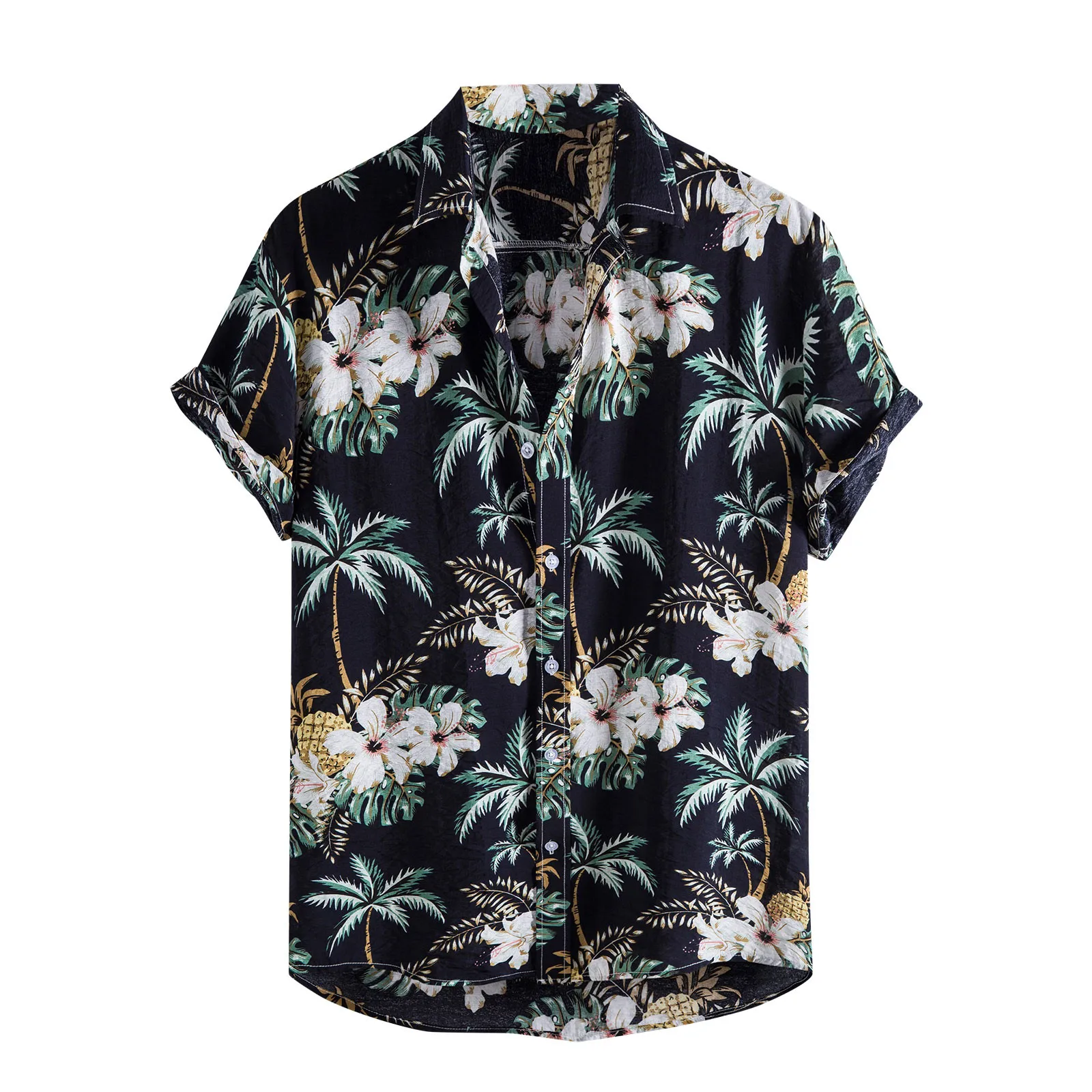 

Новые Гавайские рубашки Aloha для мужчин, Летняя Повседневная рубашка с принтом тропических растений, карманами, пуговицами и коротким рукаво...