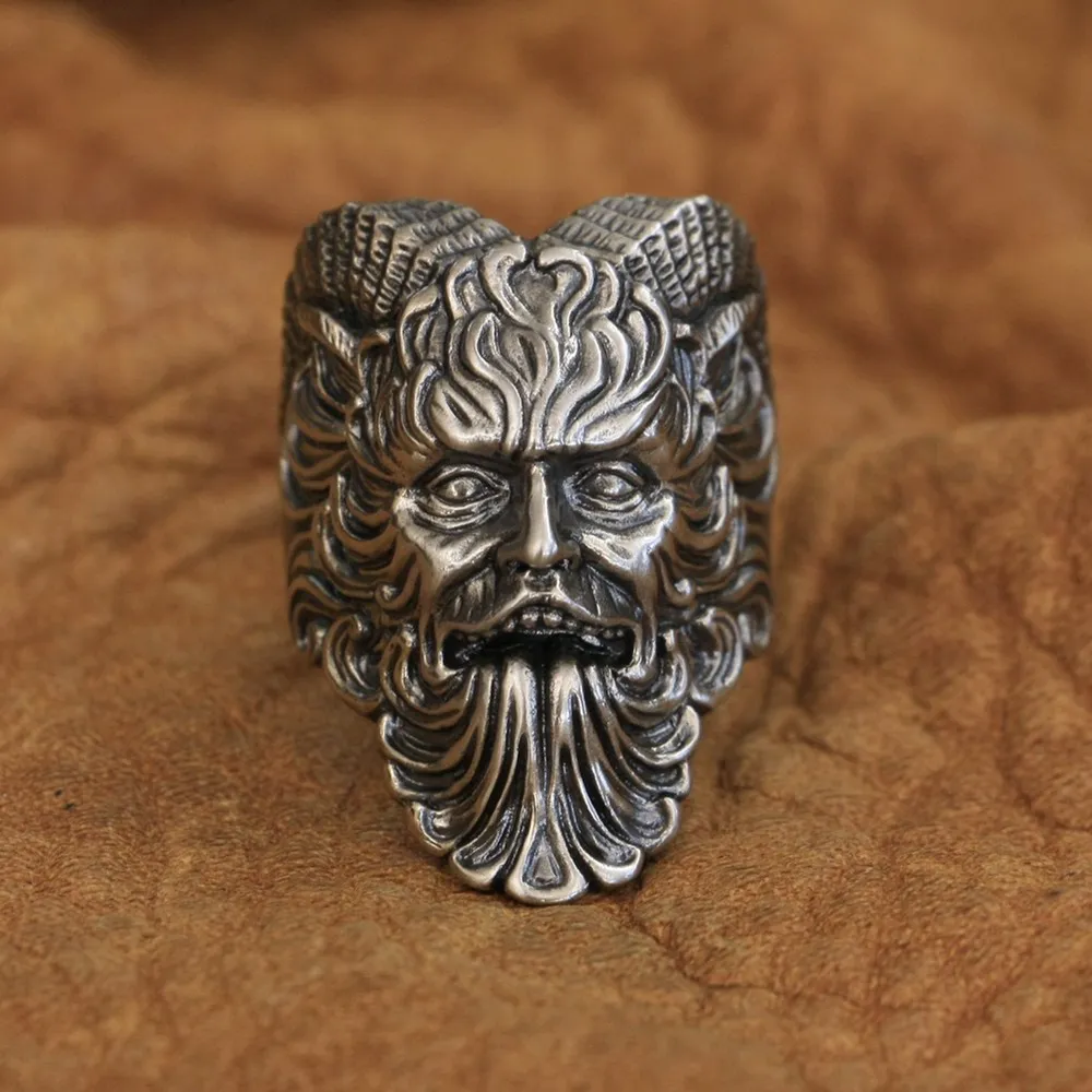 

LINSION Great God Pan Ring Cupronickel Mens Biker Rock Goats Demon Ring Punk Jewelry CP88 US Size 7~15
