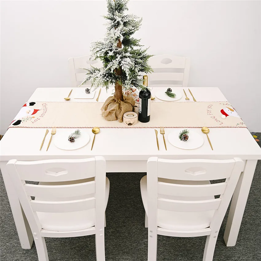 Christmas Table Runner Santa Claus Snowman Linen tablecloth Decorations kitchen Ornaments Happy New Year | Дом и сад