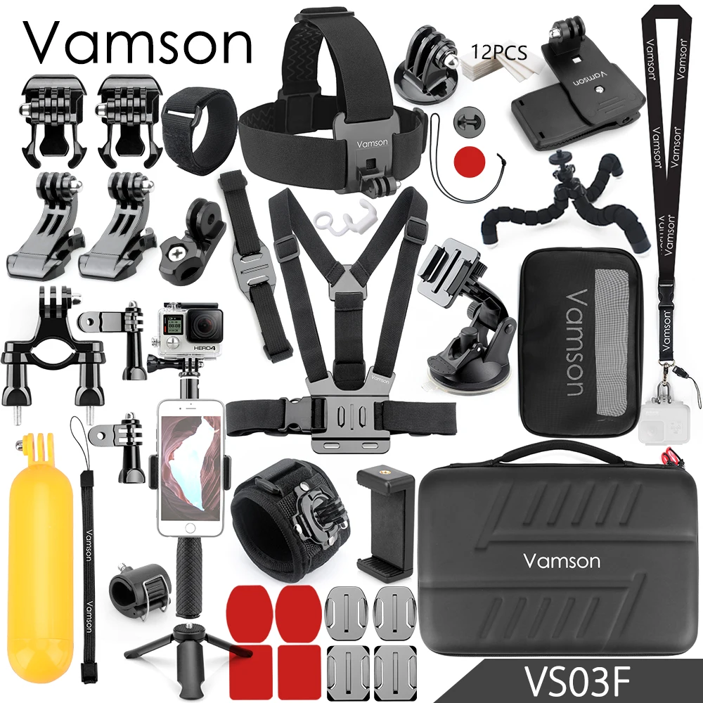 Vamson для Gopro hero 6 5 набор аксессуаров большая коллекция коробка монопод для Gopro hero 5 4 для SJCAM для yi 4 k Спортивная камера VS03 - Цвет: VS03F