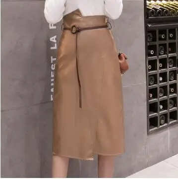 Женская Асимметричная Юбка До Колена юбка из искусственной кожи с запахом