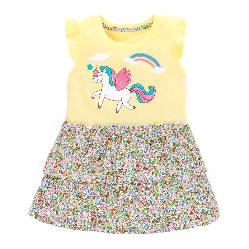 

Little Maven 2021 New Summer Baby Girls Clothes Dress Toddler Cotton Cloud Rainbow Unicorn Floral Dresses for Kids 2-7 Years