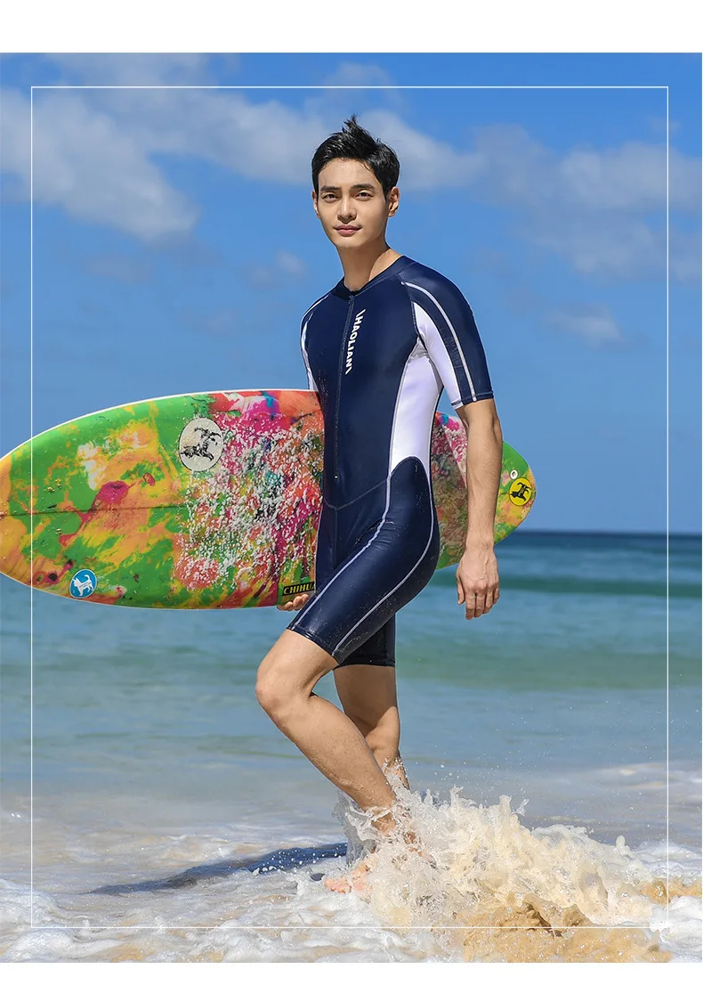 

Men Surf Wetsuit Breathable Quick Dry Sunscreen One-Piece Diving Swimwear Short Sleeve With Zipper For Wet Suit Tackle 2021