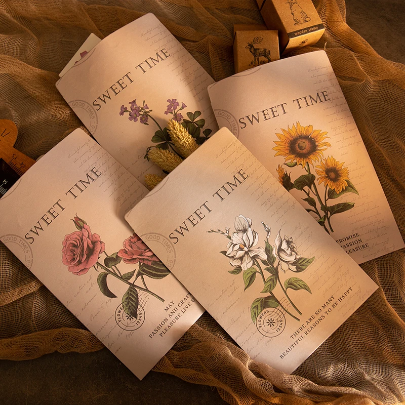 

12 комплектов винтажных элегантных цветов, розы, подсолнуха, клевера, гардении, бумага для почты, фотобумага, упаковка, сумочка