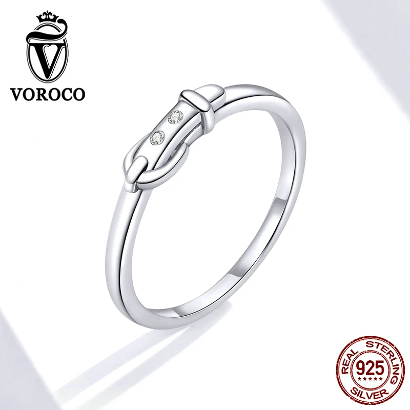 VOROCO BKR645 пряжка ремня реальное 925 Стерлинговое серебро Кольцо женское