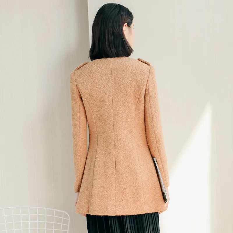 Женское длинное шерстяное пальто синее элегантное на осень и зиму 2020 KJ2386 |