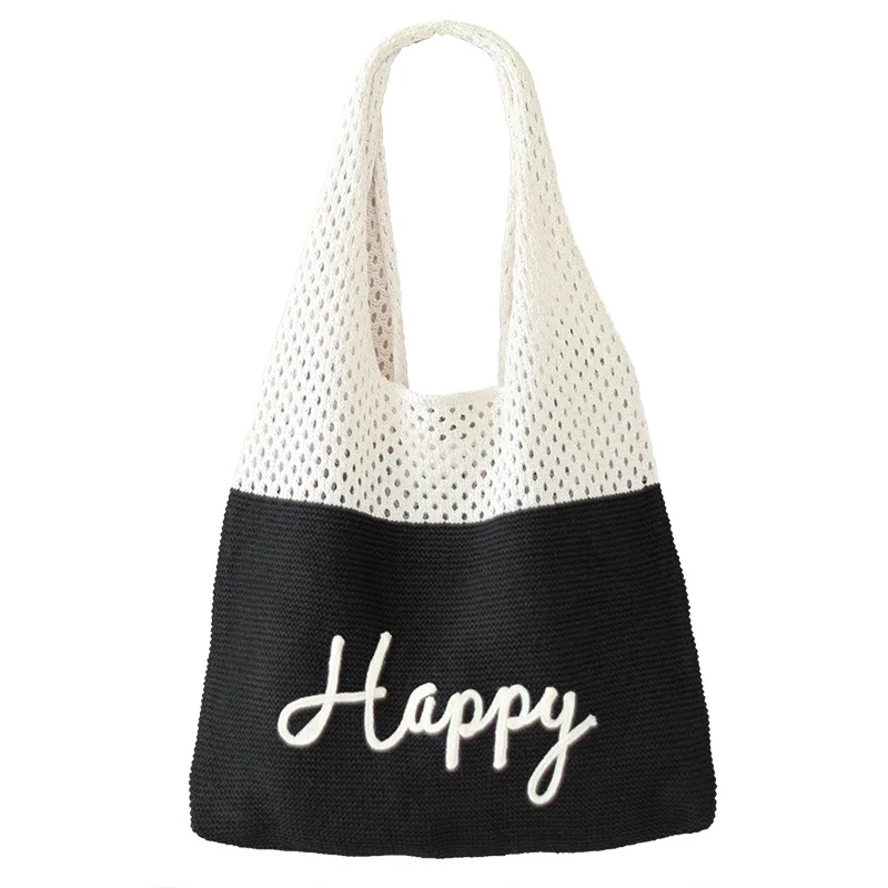 

Teenager Knitting Letter Vest Shape Handbag Lady Female Korean Fashion Crocht Hollow Out Winter Autumn Woolen Top-handle Handbag