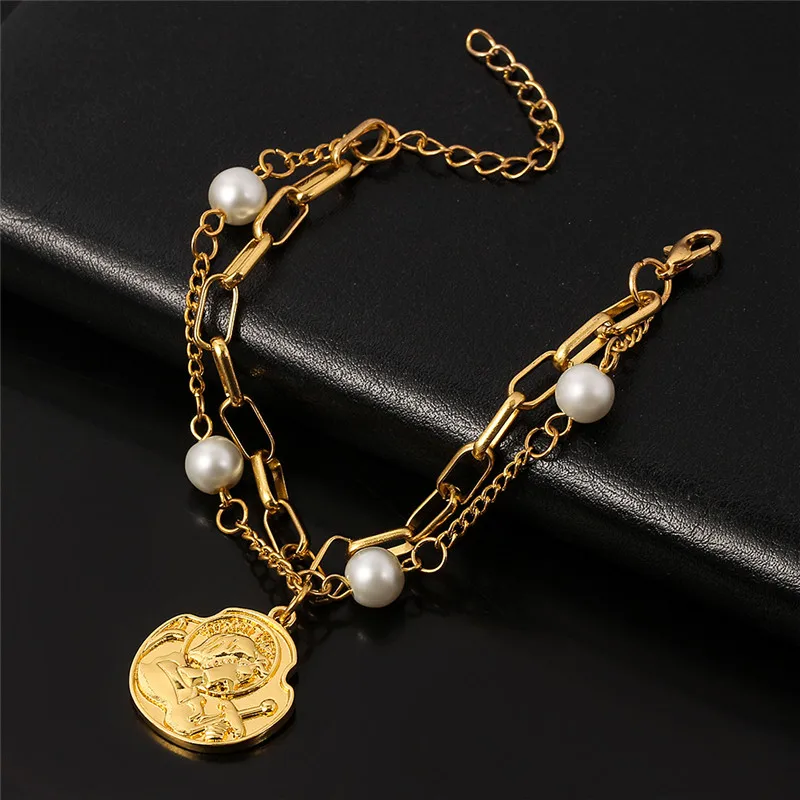 Искусственный жемчуг рельефный браслет для Для женщин двойной принц слой