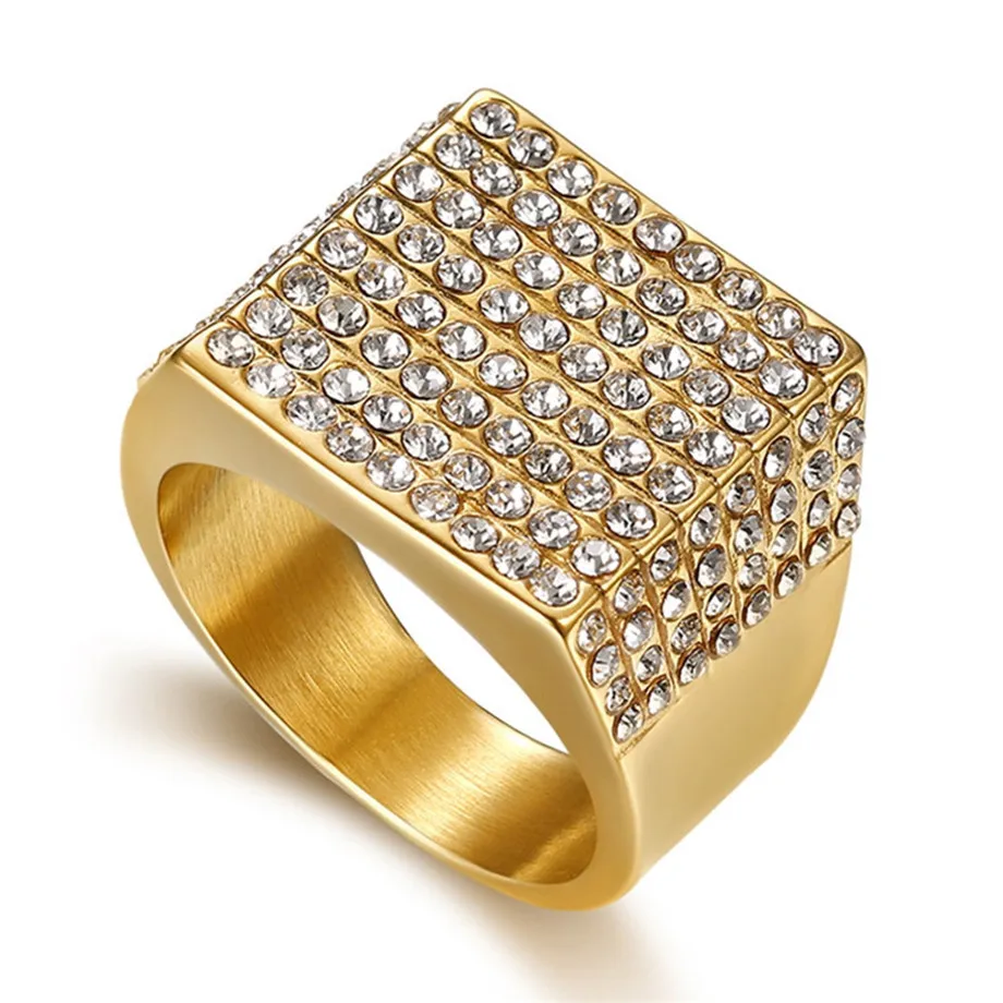 

Hip Hop Men's Iced Out Cubic Zirconia Square Ring 316L Stainless Steel Gold Color Hiphop Rings For Men Jewlery Dropshipping
