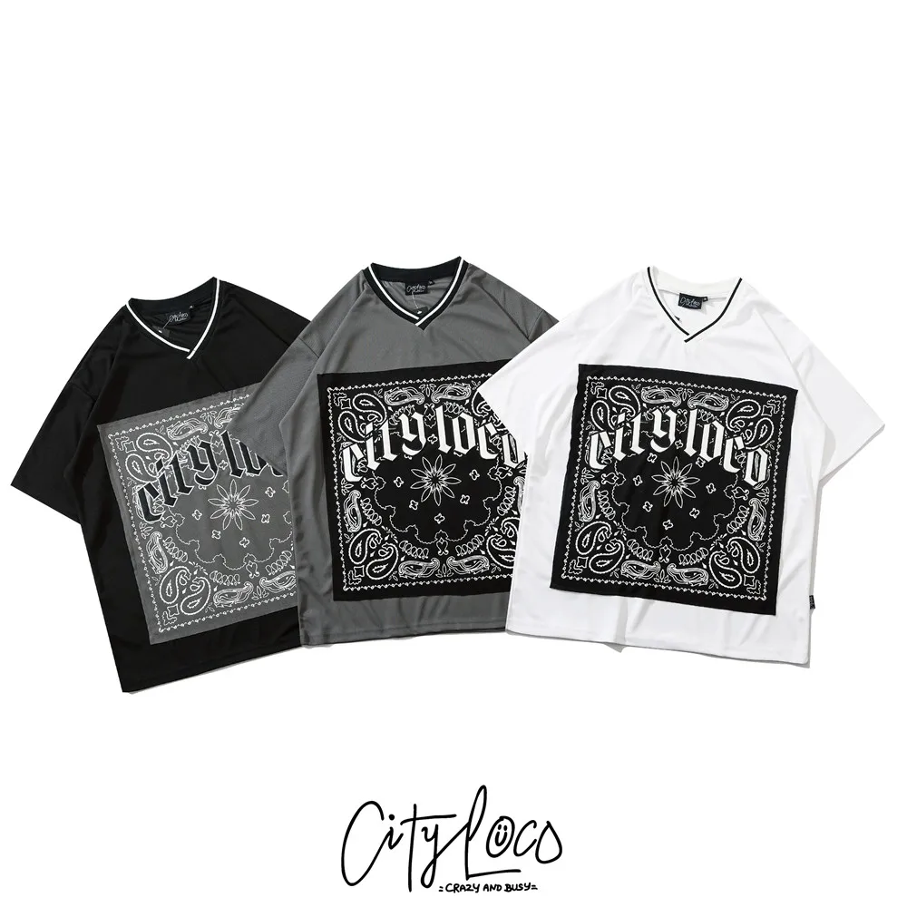 

UNCLEDONJM Cashew oversized t shirt graphic harajuku High Street retro t shirt summer vintage t shirt V-Neck Tops Tees SC-CT100