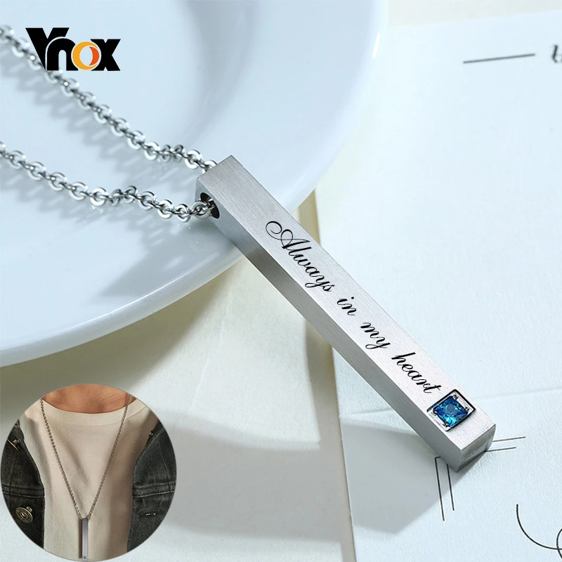 

Vnox Personalized Simple Necklaces for Men 3D Vertical Bar Pendant with AAA CZ Stone Classic Fashion Customize Gift for Him