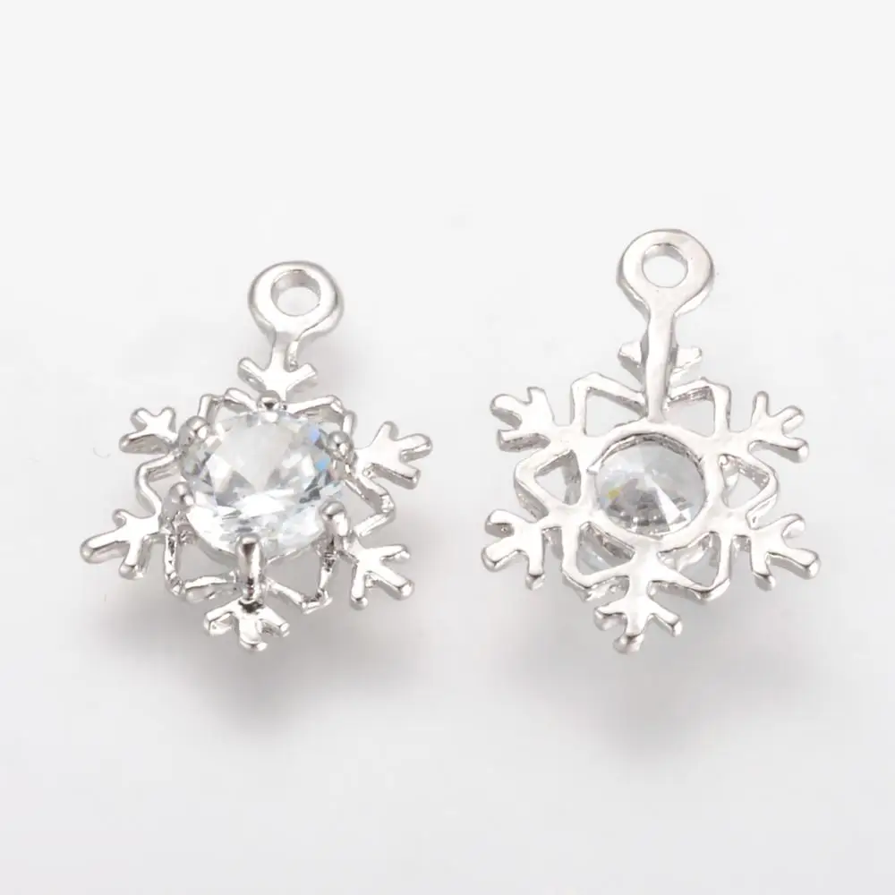 

20 pc Alloy Cubic Zirconia Pendants Snowflake Platinum 17x12x3.5mm Hole: 1.5mm