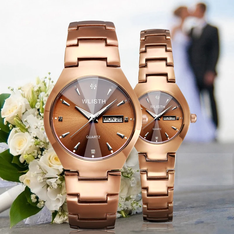 

WLISTH Couple Watch Luxury Stainless Steel Waterproof Pair Watch Lovers Date Quartz Wrist Watch For Couples Gifts Dropshipping